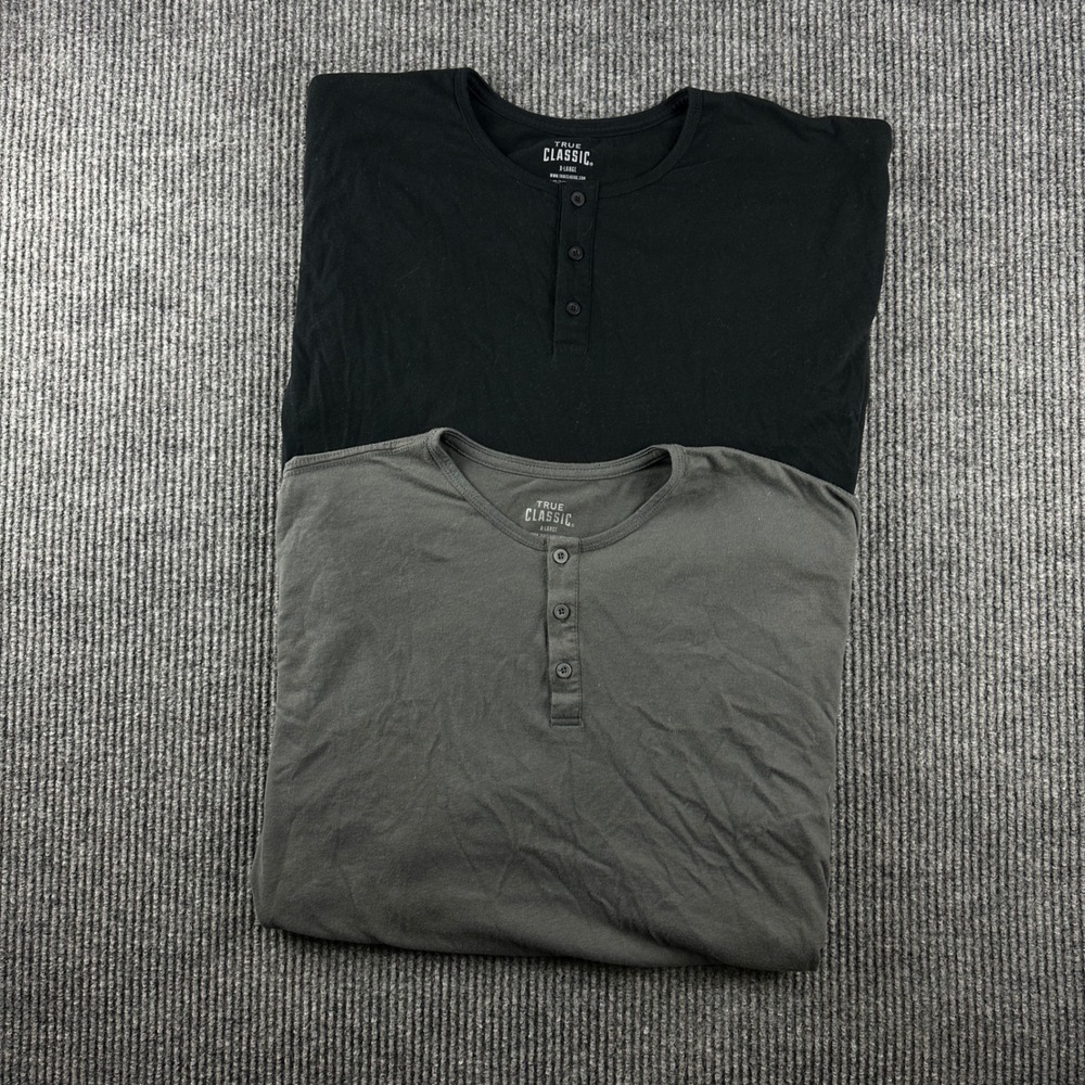 True Classic Mens XL Long Sleeve Henley Shirt Black Cotton Blend Casual Top